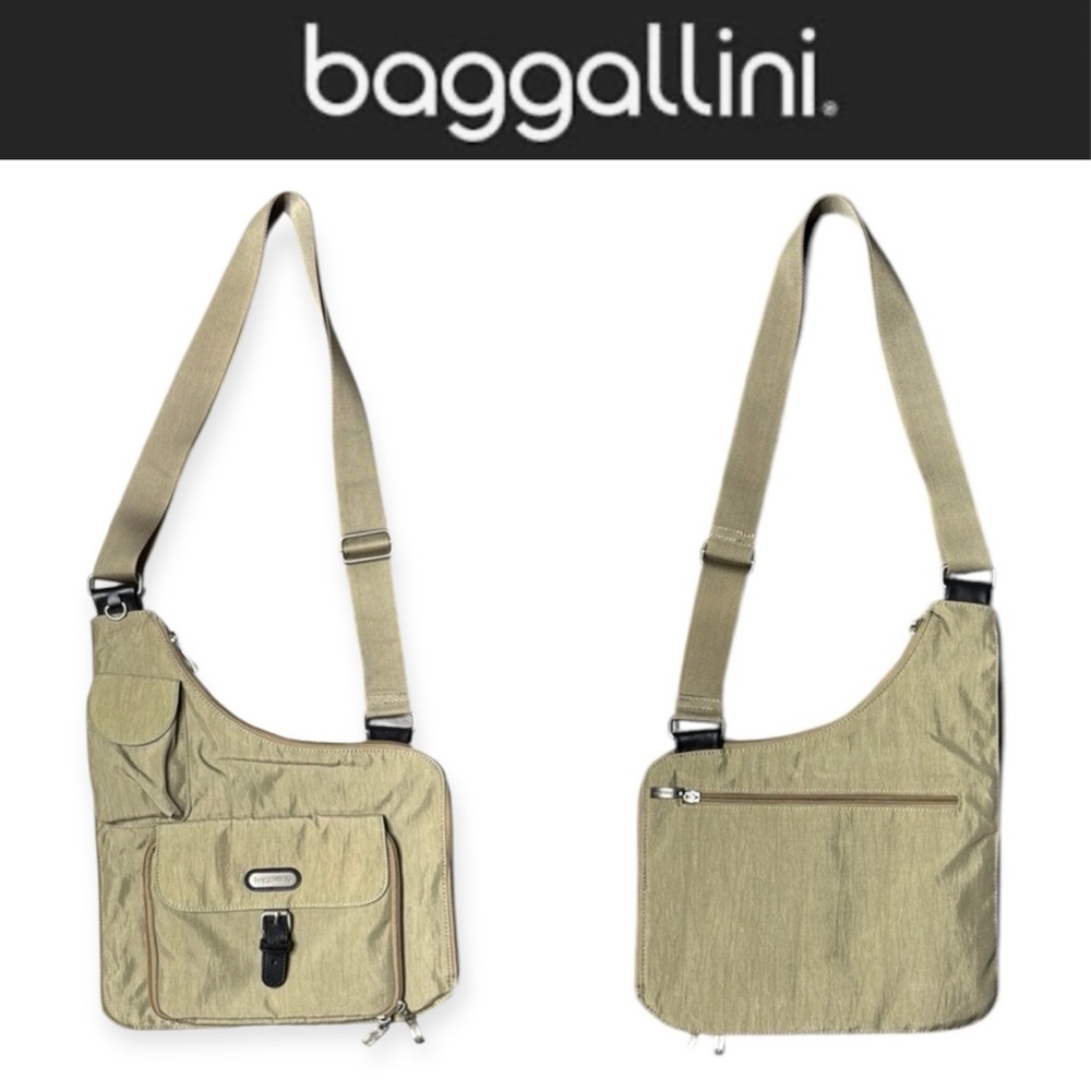 BAGGALLINI TAN UPTOWN CROSSBODY NYLON MULTI POCKET TRAVEL BAG